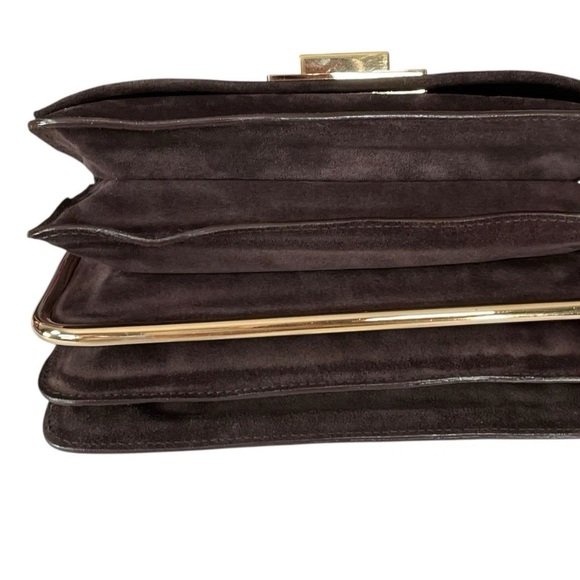 Givenchy Turn-Lock 4G Brown Suede GHW Woven Strap Clutch Handbag - Picture 8 of 15